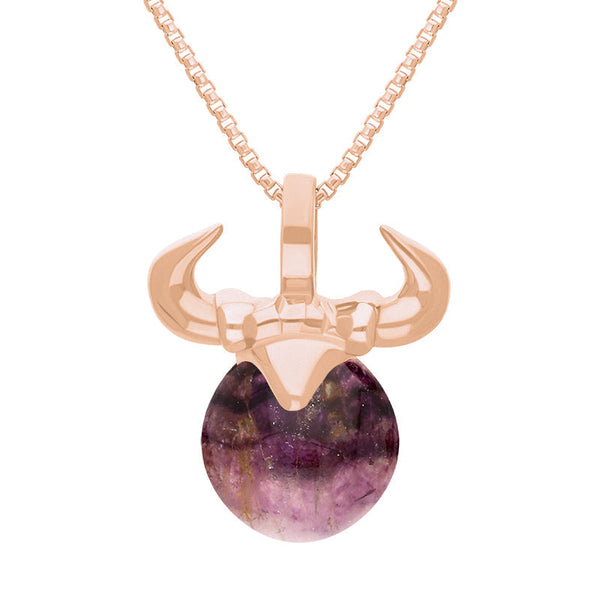 18ct Rose Gold Blue John Zodiac Taurus 10mm Bead Pendant, P3621.
