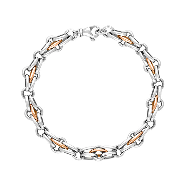 18ct Rose Gold Sterling Silver Multi Link Cable Chain Bracelet