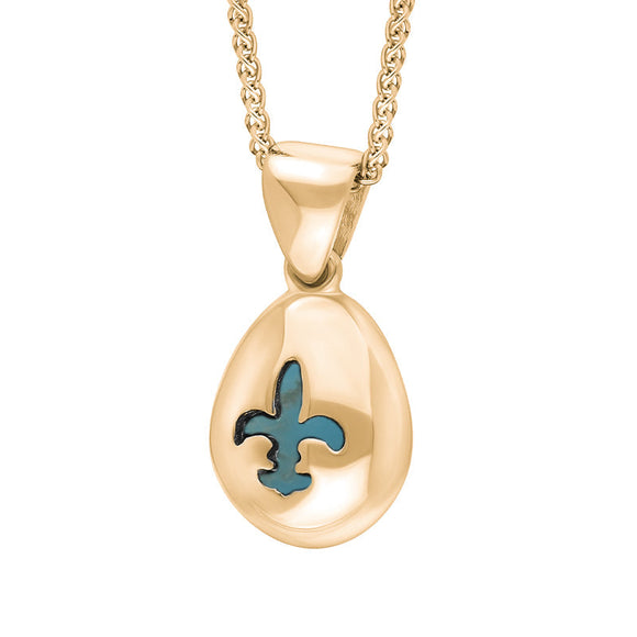 18ct Rose Gold Turquoise Fleur De Lis Pear Shape Necklace