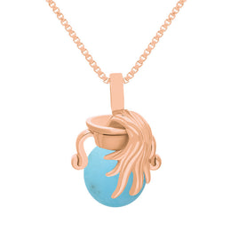 18ct Rose Gold Turquoise Zodiac Aquarius 10mm Bead Pendant, P3624.
