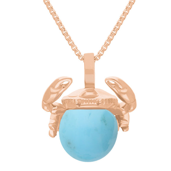 18ct Rose Gold Turquoise Zodiac Cancer 10mm Bead Pendant, P3625.