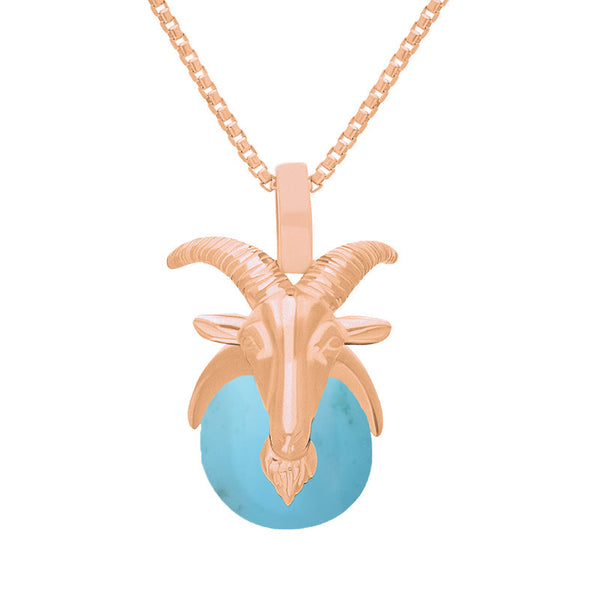 18ct Rose Gold Turquoise Zodiac Capricorn 10mm Bead Pendant, P3623.