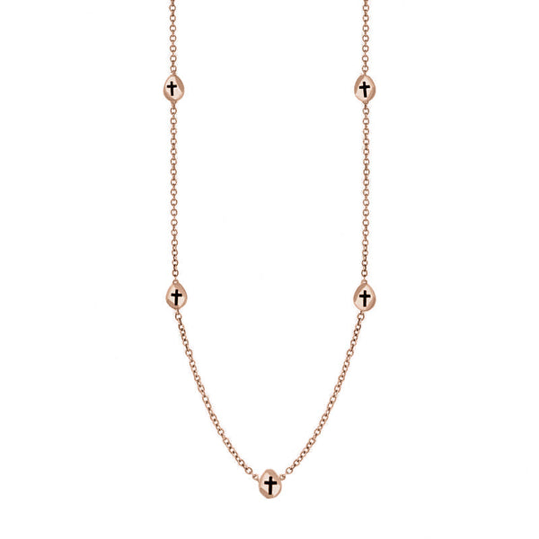 18ct Rose Gold Whitby Jet Cross Link Disc Chain Necklace