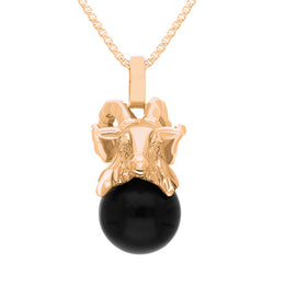 18ct Rose Gold Whitby Jet Zodiac Aries 10mm Bead Pendant, P3620.