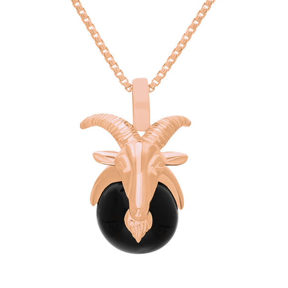 18ct Rose Gold Whitby Jet Zodiac Capricorn 10mm Bead Pendant, P3623.