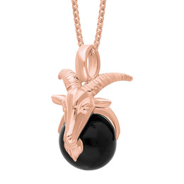 18ct Rose Gold Whitby Jet Zodiac Capricorn 10mm Bead Pendant, P3623.