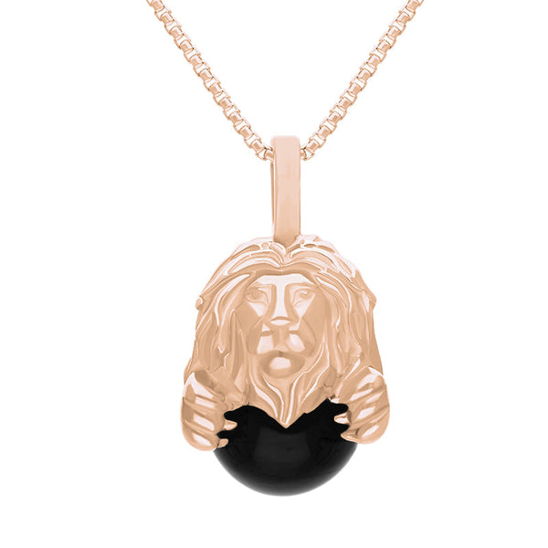 18ct Rose Gold Whitby Jet Zodiac Leo 10mm Bead Pendant, P3626.