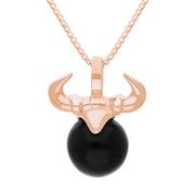 18ct Rose Gold Whitby Jet Zodiac Taurus 10mm Bead Pendant, P3621.