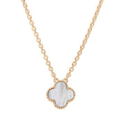 18ct Rose Gold White Mother of Pearl Bloom Small Four Leaf Clover Ball Edge Chain Necklet