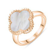 18ct Rose Gold WHITE MOP Bloom Four Leaf Clover Ball Edge Ring, R1264 