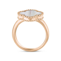 18ct Rose Gold White Mother of Pearl Bloom Four Leaf Clover Ball Edge Ring