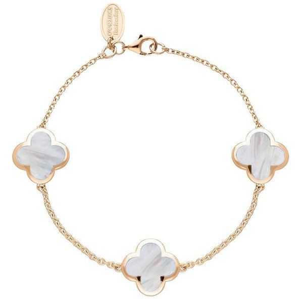18ct Rose Gold WHITE MOP Bloom Four Leaf Clover Chain Bracelet, B1196 