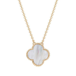 18ct Rose Gold WHITE MOP Bloom Large Four Leaf Clover Ball Edge Chain Necklet, N1043