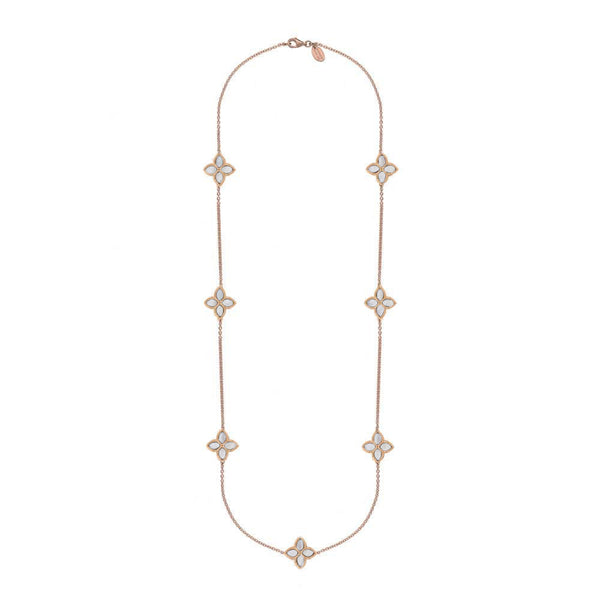 18ct Rose Gold WHITE MOP Bloom Long Marquise Flower Necklace