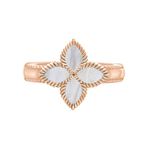 18ct Rose Gold White Mother of Pearl Eden Marquise Flower Ring