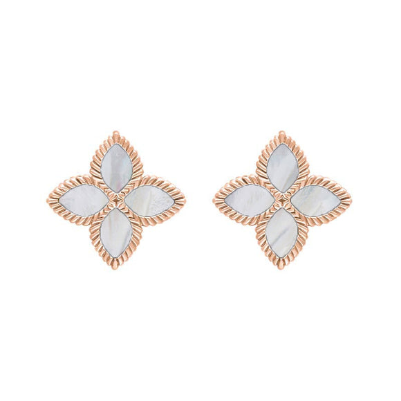 18ct Rose Gold White Mother of Pearl Eden Marquise Flower Stud Earrings