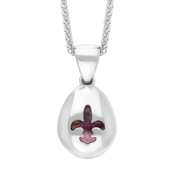 <p>18ct White Gold Blue John Fleur De Lis Pear Shape Necklace, P3645.</p> <p> </p>