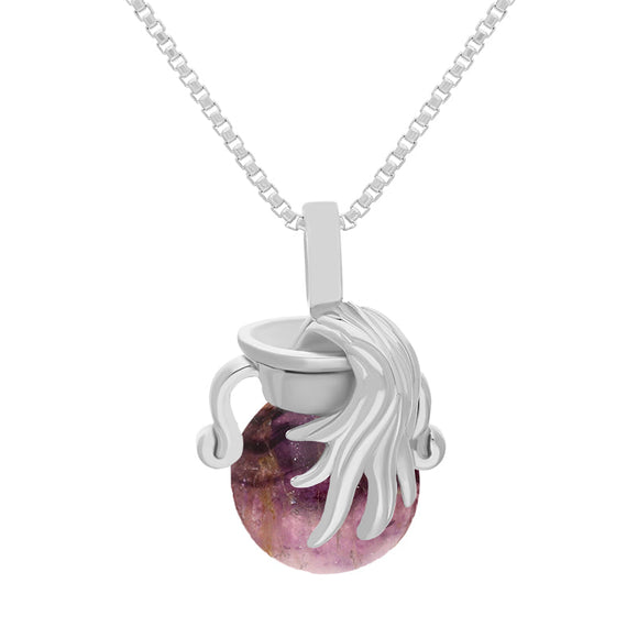 18ct White Gold Blue John Zodiac Aquarius 10mm Bead Pendant, P3624.