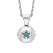 18ct White Gold Turquoise Star Disc Necklace, P3644.