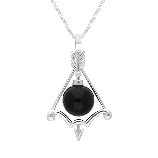 18ct White Gold Whitby Jet Zodiac Sagittarius 10mm Bead Pendant, P3619