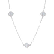 18ct White Gold White Mother of Pearl Bloom Four Leaf Clover Ball Edge Necklace