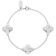 18ct White Gold WHITE MOP Bloom Four Leaf Clover Chain Bracelet, B1196