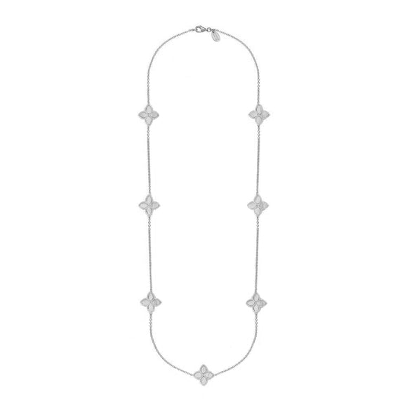 18ct White Gold WHITE MOP Bloom Long Marquise Flower Necklace