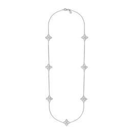 18ct White Gold WHITE MOP Bloom Long Marquise Flower Necklace