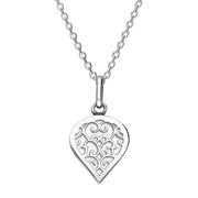 18ct White Gold Bauxite Flore Filigree Small Heart Necklace. P3629.