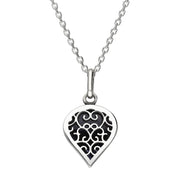 18ct White Gold Blue Goldstone Flore Filigree Small Heart Necklace. P3629.
