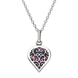 18ct White Gold Blue John Flore Filigree Small Heart Necklace. P3629.