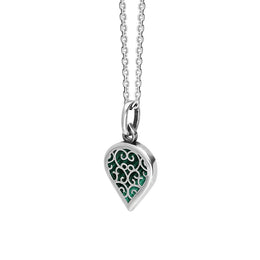 18ct White Gold Malachite Flore Filigree Small Heart Necklace. P3629._2