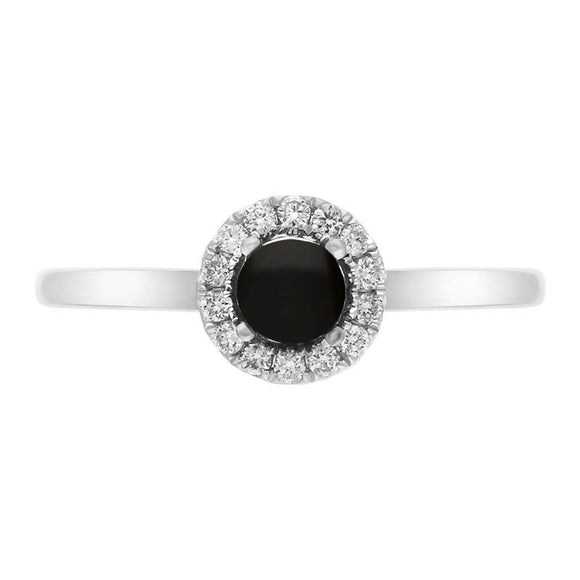 18ct White Gold Whitby Jet 0.10ct Diamond Round Ring