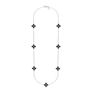 18ct White Gold Whitby Jet Bloom Long Flower Ball Edge Necklace, N1157