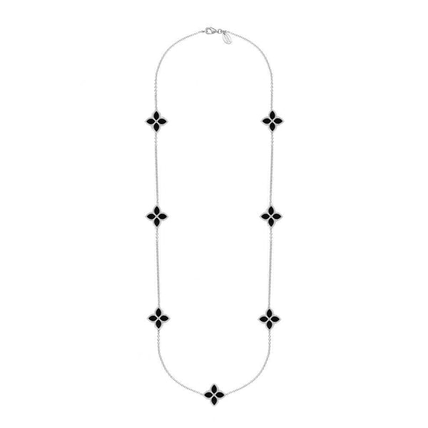 Sterling Silver Whitby Jet Eden Long Marquise Flower Necklace