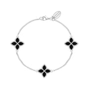 18ct White Gold Whitby Jet Bloom Flower Ball Edge Bracelet, B1272