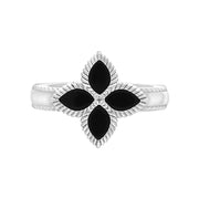 18ct White Gold Whitby Jet Bloom Marquise Flower Ring