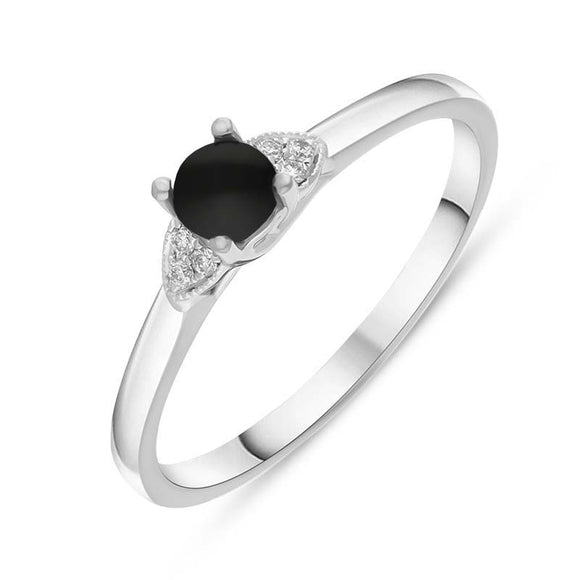 18ct White Gold Whitby Jet Diamond 0.04ct Round Claw Set Ring