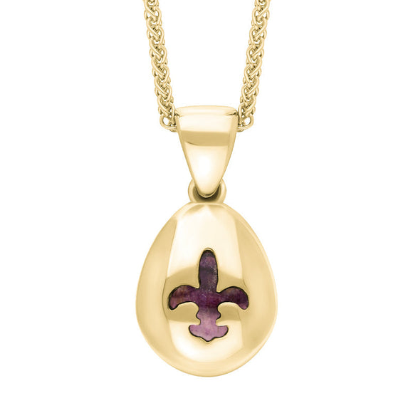 18ct Yellow Gold Blue John Fleur De Lis Pear Shape Necklace, P3645.