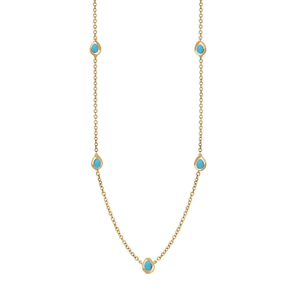 18ct Yellow Gold Turquoise Cross Link Disc Chain Necklace