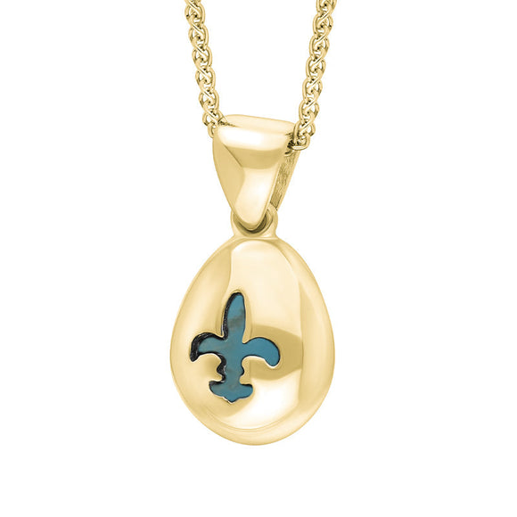 18ct Yellow Gold Turquoise Fleur De Lis Pear Shape Necklace