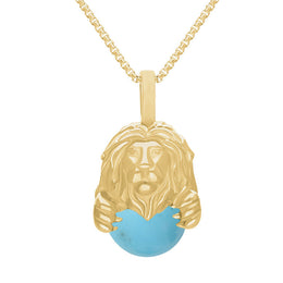 18ct Yellow Gold Turquoise Zodiac Leo 10mm Bead Pendant, P3626.