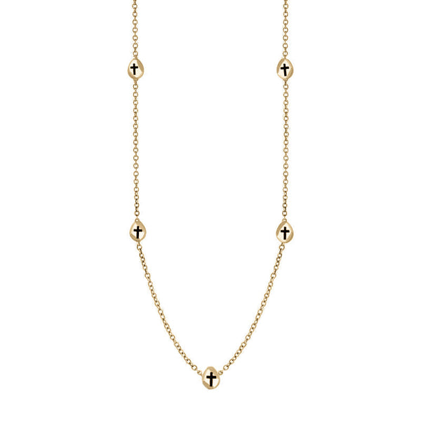 18ct Yellow Gold Whitby Jet Cross Link Disc Chain Necklace