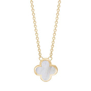 18ct Yellow Gold White Mother of Pearl Bloom Small Four Leaf Clover Polished Edge Pendant