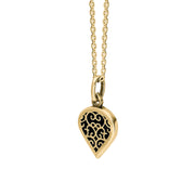 18ct Yellow Gold Whitby Jet Flore Filigree Small Heart Necklace. P3629._2