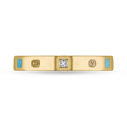18ct Yellow Gold Diamond Turquoise King's Coronation Hallmark Princess Cut 3mm Ring  R1199_3 CFH
