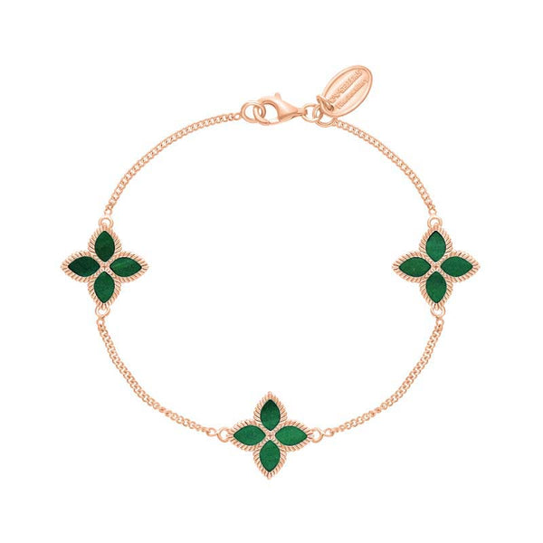 18ct Rose Gold Malachite Bloom Flower Ball Edge Bracelet, B1272