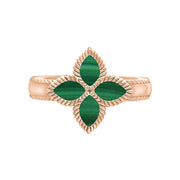 18ct Rose Gold Malachite Bloom Marquise Flower Ring