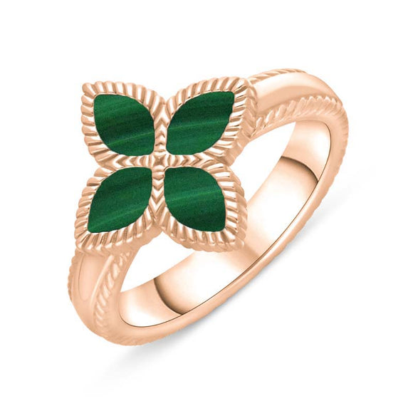18ct Rose Gold Malachite Bloom Flower Ball Edge Ring, R1276