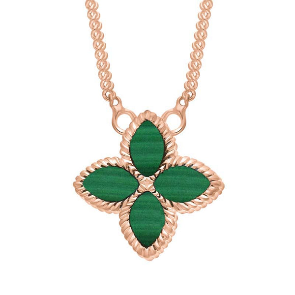 18ct Rose Gold Malachite Bloom Small Flower Ball Edge Necklace, N1155